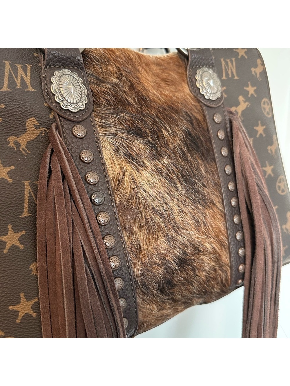 Montana West Western Luxe Cowhide Fringe Satchel - Picture 8 of 11
